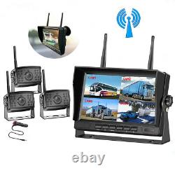 7'' Quad Monitor Digital Wireless Rear View IR Backup 3 Camera System Kit For RV
