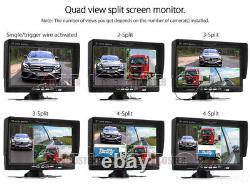7 Quad Split Monitor + 3x CCD Rear View Backup Camera For Bus Truck RV Trailer