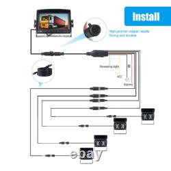 7 Quad Split Monitor 4 Rear View Backup Camera DVR System For Semi Truck Box RV