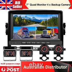7''Quad Split Monitor DVR 4x 4PIN AHD 1080P Side Rear View Backup Camera Caravan