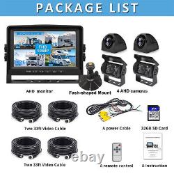 7 Quad Split Monitor DVR 4x Side Rear View Backup Camera with Bracket Truck Van