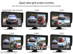 7 Quad Split Monitor Screen+ 4x Rear View Backup CCD Camera System for Truck RV