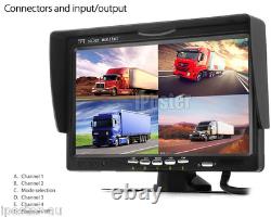 7 Quad Split Monitor Screen+ 4x Rear View Backup CCD Camera System for Truck RV