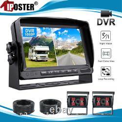 7 Split Monitor Dual Rear View Backup Camera DVR System For Semi Box Truck RV
