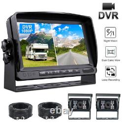 7 Split Monitor Dual Rear View Backup Camera DVR System For Semi Box Truck RV