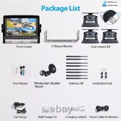 7 Wireless DVR Monitor 3x Solar Magnetic Rear View Camera For Car RV Truck Bus