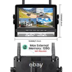 7 Wireless DVR Monitor 4x Solar Magnetic Rear View Camera For Car RV Truck Bus
