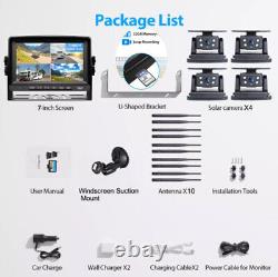7 Wireless DVR Monitor 4x Solar Magnetic Rear View Camera For Car RV Truck Bus
