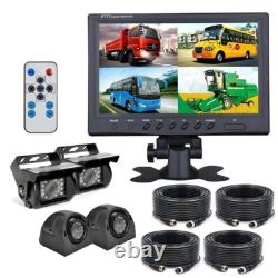 9Quad Monitor 4x 4PIN Side Rear View Backup Camera Kit For Truck Caravan SUV