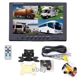 9Quad Monitor 4x 4PIN Side Rear View Backup Camera Kit For Truck Caravan SUV