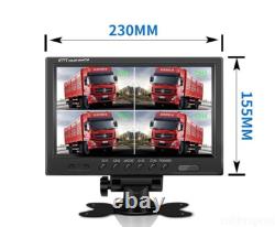 9Quad Monitor 4x 4PIN Side Rear View Backup Camera Kit For Truck Caravan SUV