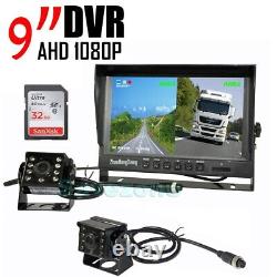 9 DVR Monitor+ 2x AHD 1080P Car Rear View Backup Camera RV Bus Truck Semi Box