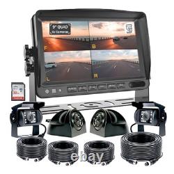 9 DVR Quad Monitor 4x 4CH Realtime Backup Dash Cam Side Recording Camera Truck