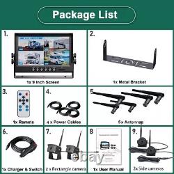 9 Digital Wireless Monitor DVR 1080P Side/Rear View Backup Camera For Truck Kit