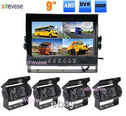 9 IPS 4CH Split Monitor+ 4 x 18LED AHD 1080P Car Rear View Backup Camera SD DVR