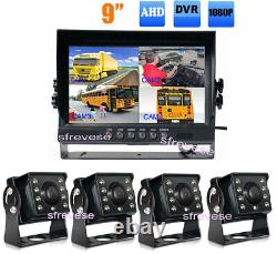 9 IPS 4CH Split SD DVR Monitor+ 4 x 4Pin AHD 1080P Car Rear View Backup Camera