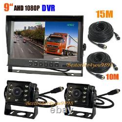 9 IPS SD DVR Split Monitor+2 x 4Pin AHD 1080P Front Car Rear View Backup Camera