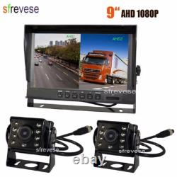 9 IPS Split Monitor+2 x 4Pin AHD 1080P Front Car Rear View Backup Camera SD DVR