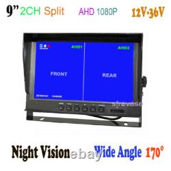 9 IPS Split Monitor+2 x 4Pin AHD 1080P Front Car Rear View Backup Camera SD DVR