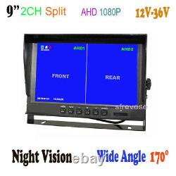 9 IPS Split Monitor+2 x 4Pin AHD 1080P Front Car Rear View Backup Camera SD DVR