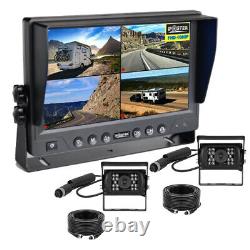 9 QUAD Monitor SplitScreen Rear View Backup CCD Camera for Car Truck RV Trailer