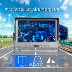 9 QUAD Monitor SplitScreen Rear View Backup CCD Camera for Car Truck RV Trailer