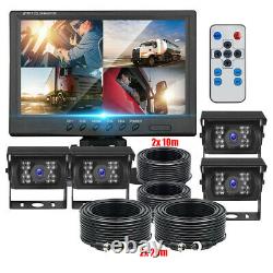 9 QUAD SPLITSCREEN MONITOR SCREEN 4x REAR VIEW BACKUP CAMERA 12-24V FOR TRUCK