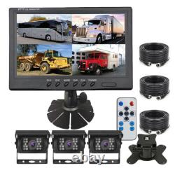 9 QUAD SPLIT MONITOR SCREEN 3x REAR VIEW BACKUP CCD CAMERA SYSTEM DUAL BRACKATS