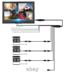 9 QUAD SPLIT MONITOR SCREEN 3x REAR VIEW BACKUP CCD CAMERA SYSTEM DUAL BRACKATS