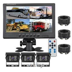 9 QUAD SPLIT MONITOR SCREEN 3x REAR VIEW BACKUP CCD CAMERA SYSTEM FOR TRUCK RV