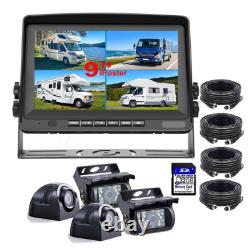 9 QUAD SPLIT MONITOR SCREEN 4x REAR VIEW BACKUP CCD CAMERA REVERSE SYSTEM TRUCK