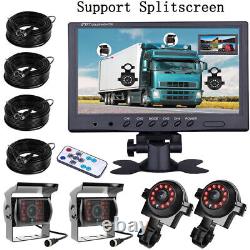 9 QUAD SPLIT MONITOR SCREEN 4x REAR VIEW BACKUP CCD CAMERA SYSTEM FOR TRUCK RV