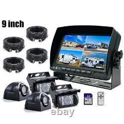 9 QUAD SPLIT MONITOR SCREEN 4x REAR VIEW BACKUP CCD CAMERA SYSTEM FOR TRUCK US