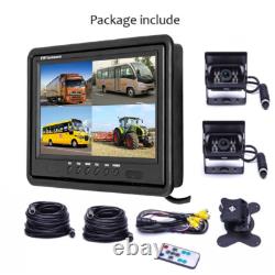 9 QUAD SPLIT MONITOR SCREEN REAR VIEW BACKUP 2x CCD CAMERA KIT FOR BUS TRUCK RV