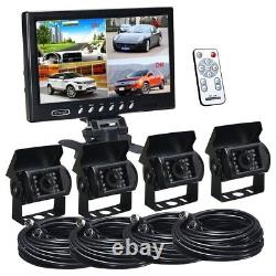 9 QUAD SPLIT SCREEN MONITOR 4x BACKUP REAR VIEW CCD CAMERA SYSTEM FOR TRUCK RV