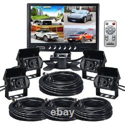 9 QUAD SPLIT SCREEN MONITOR 4x BACKUP REAR VIEW CCD CAMERA SYSTEM FOR TRUCK RV