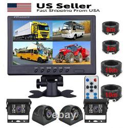 9 Quad 4 Split Monitor Front Rear View Backup Camera Kit For Bus Truck Trailers