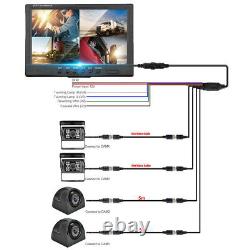 9 Quad 4 Split Monitor Front Rear View Backup Camera Kit For Bus Truck Trailers