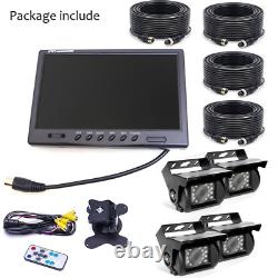 9 Quad Backup Camera Parking Split Monitor Rear View 20m 4Pin For Rv Truck Bus