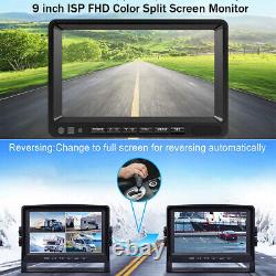9 Quad DVR Monitor Rear View Backup Camera Reverse for Truck Bus Trailer RV Car