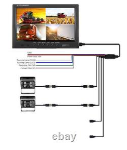 9'' Quad Monitor 2x 4PIN Backup Rear View Camera 2x 10m 12-24V Truck RV Tractor