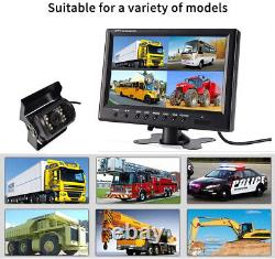 9'' Quad Monitor 2x 4PIN Backup Rear View Camera 2x 10m 12-24V Truck RV Tractor
