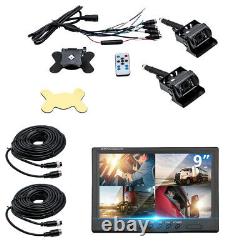 9'' Quad Monitor 2x 4PIN Backup Rear View Camera 2x 10m 12-24V Truck RV Tractor
