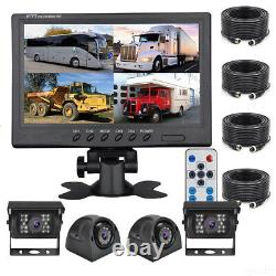 9 Quad Monitor 4PIN 4X IR Side Rear View Backup Camera Kit For Camper Truck RV