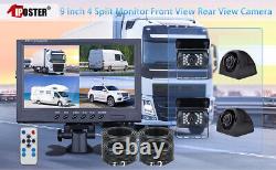 9 Quad Monitor 4PIN 4X IR Side Rear View Backup Camera Kit For Camper Truck RV