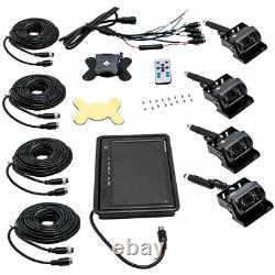 9 Quad Monitor 4 PIN 4x Rear View Backup Camera System For Trailer Truck RV AG