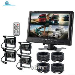 9''Quad Monitor Backup Rear View Camera 4x CCD Camera Fit Truck Bus RV Caravan