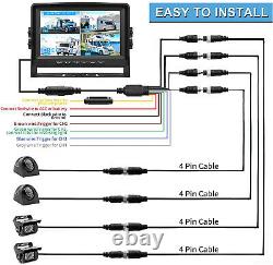 9 Quad Monitor DVR 4x 1080P IR Reverse Rear View Backup Camera For Truck RV Bus