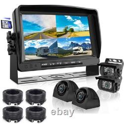 9 Quad Monitor DVR Record + Side Rear View Backup Camera For Truck Van RV Car