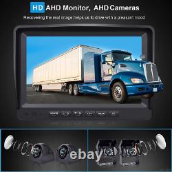9 Quad Monitor DVR Record + Side Rear View Backup Camera For Truck Van RV Car